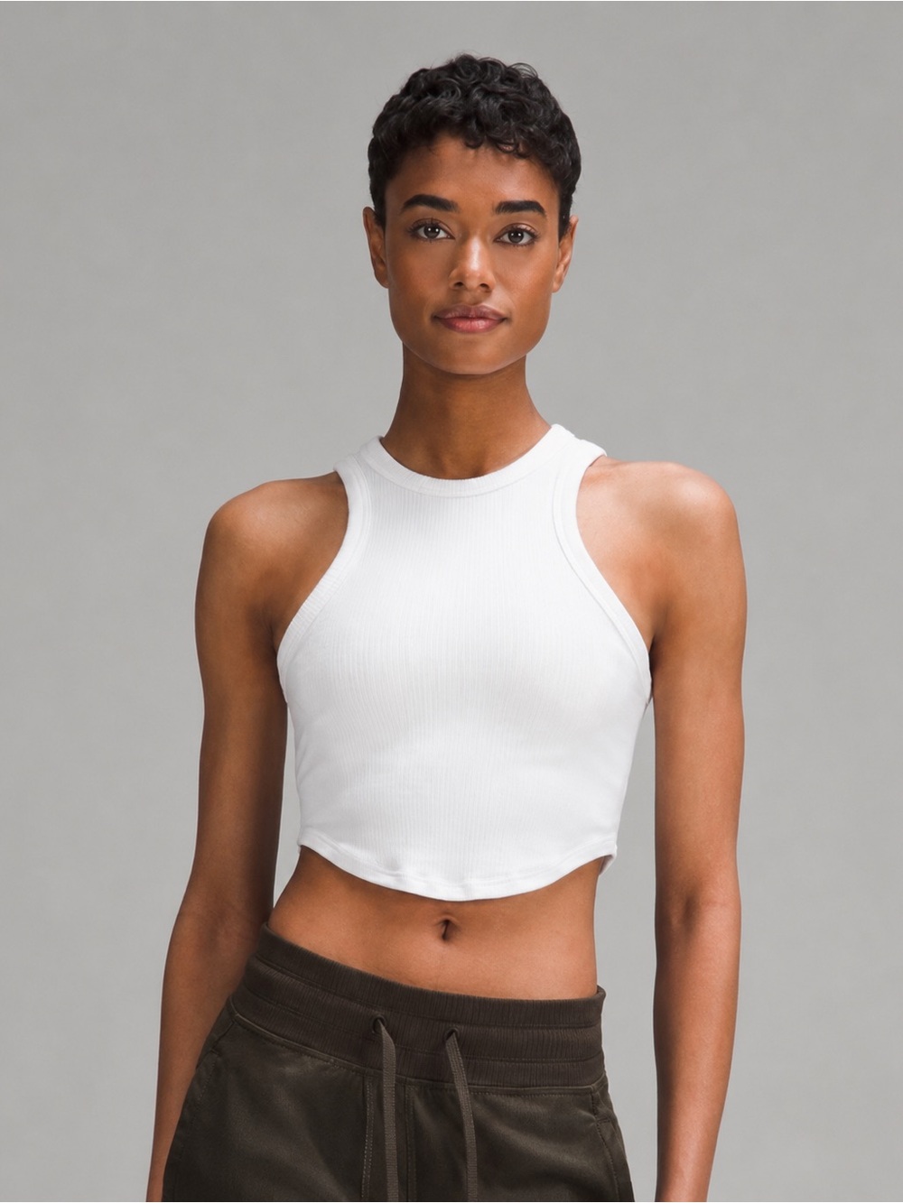 lululemon athletica White Ribbed High Neck Crop Tank